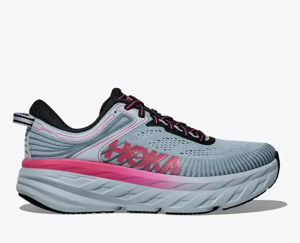 HOKA Bondi 7 Mineral Blue Rhubarb Damen Media front view