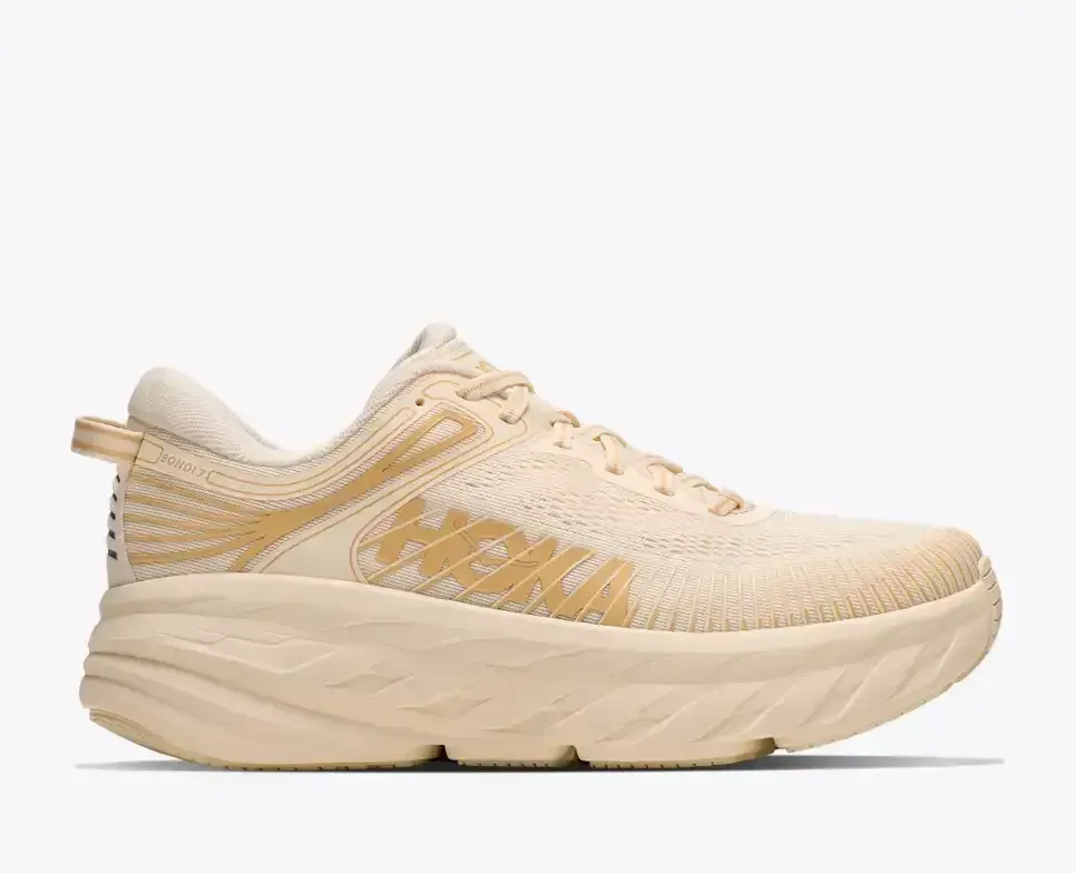 HOKA Bondi 7 Vintage Yellow Honeycomb Damen Media front view