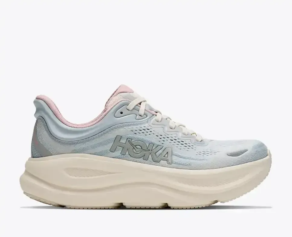 HOKA Bondi 9 Alabaster Mineral Blue Damen Media front view
