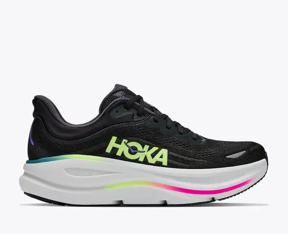 HOKA Bondi 9 Black Neon Yuzu Media front view