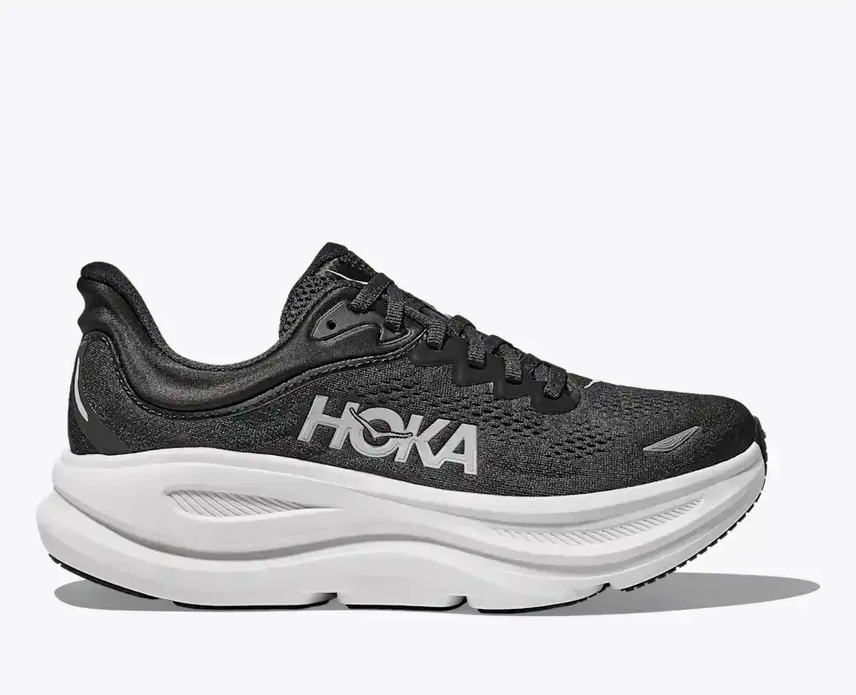 HOKA Bondi 9 Black White Damen Media front view