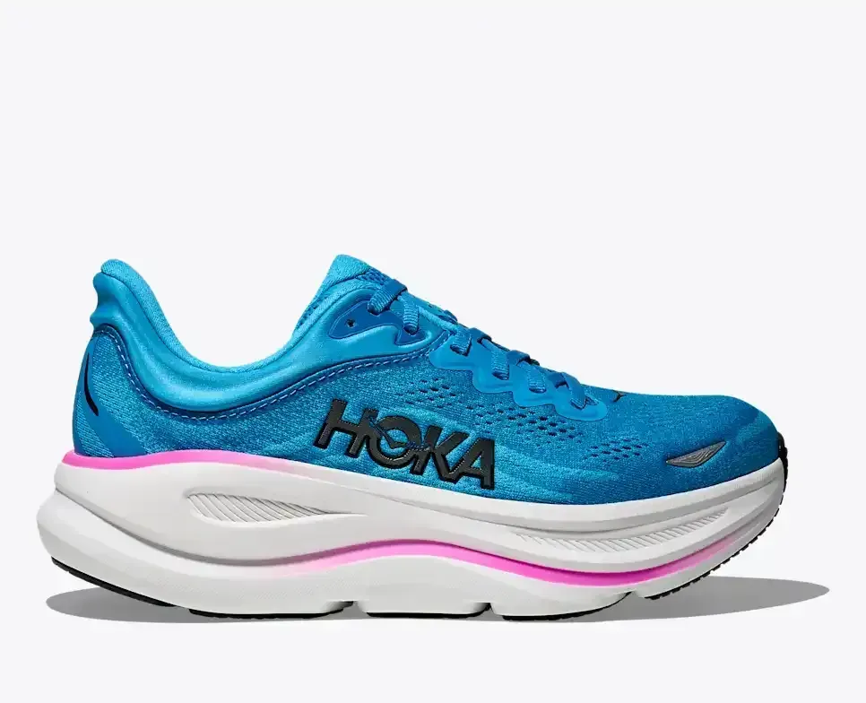 HOKA Bondi 9 Skyward Blue Neon Fuchsia Damen Media front view