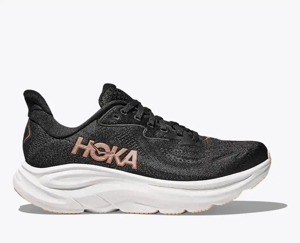 HOKA Clifton 10 Black Rose Gold (Damen) Media front view