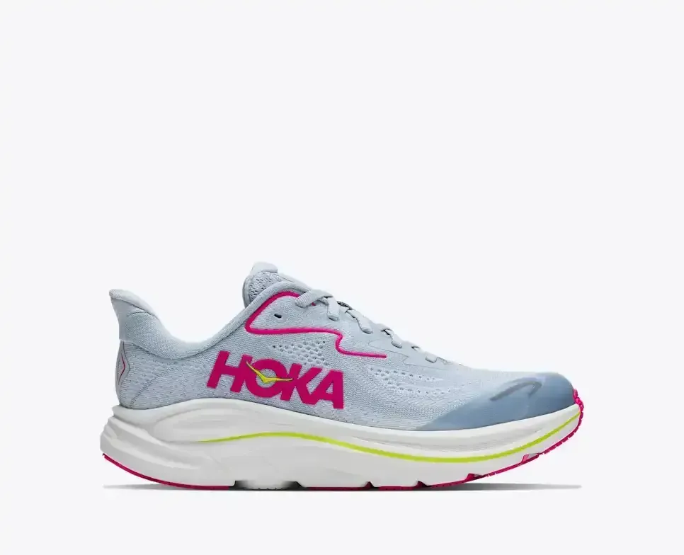 HOKA Clifton 10 Overcast Neon Dragonfruit (GS) Media front view