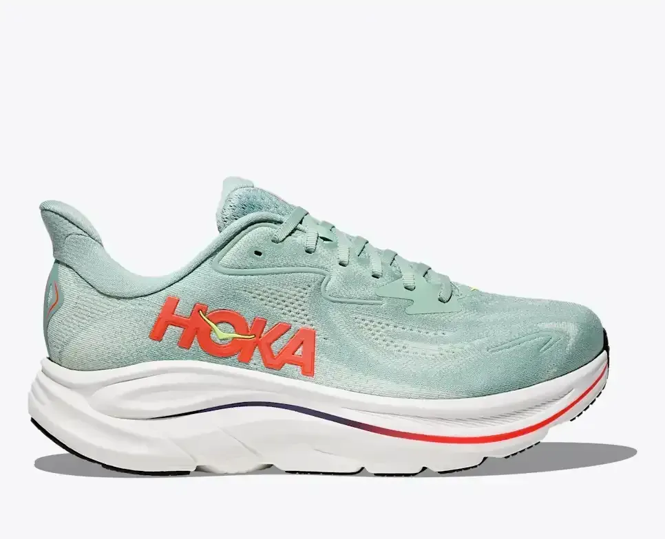 HOKA Clifton 10 Sage Neon Flame Media front view
