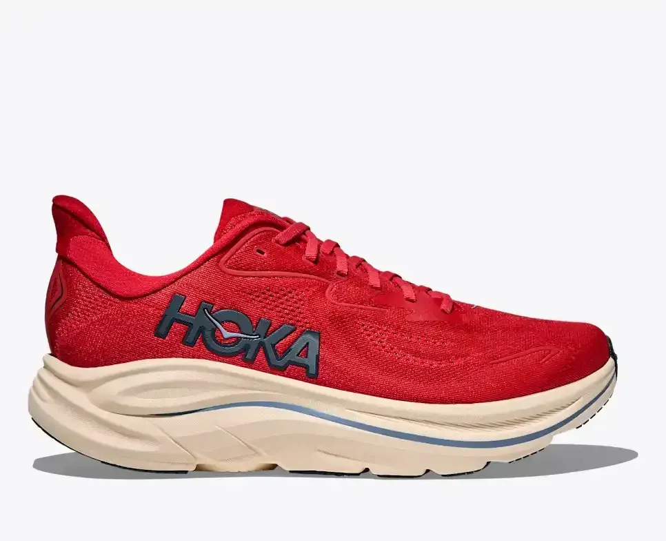 HOKA Clifton 10 Vermillion Varsity Navy Media front view