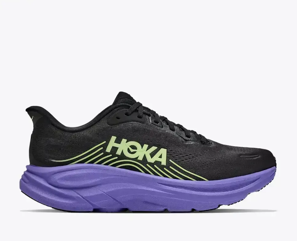 HOKA Clifton 11 Schwarz Neon Yuzu Media front view