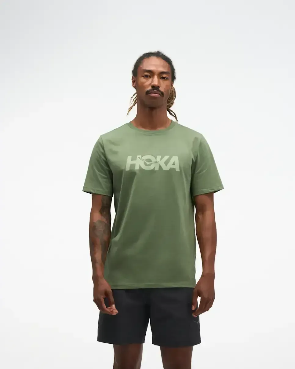 HOKA Core Logo Graphic Tee Nettle Leaf Media front view