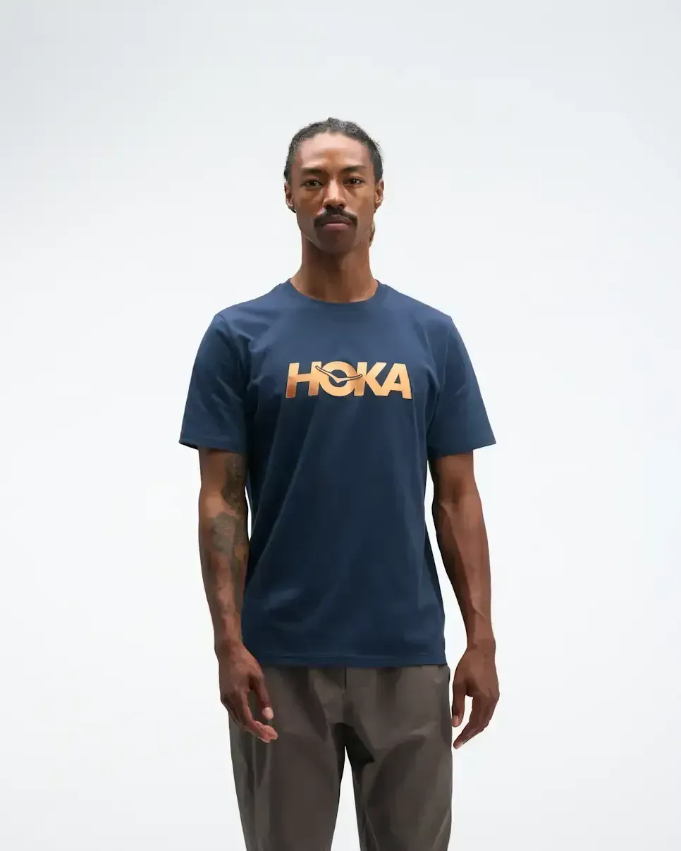 HOKA Core Logo Graphic Tee Varsity Navy Nold Media front view