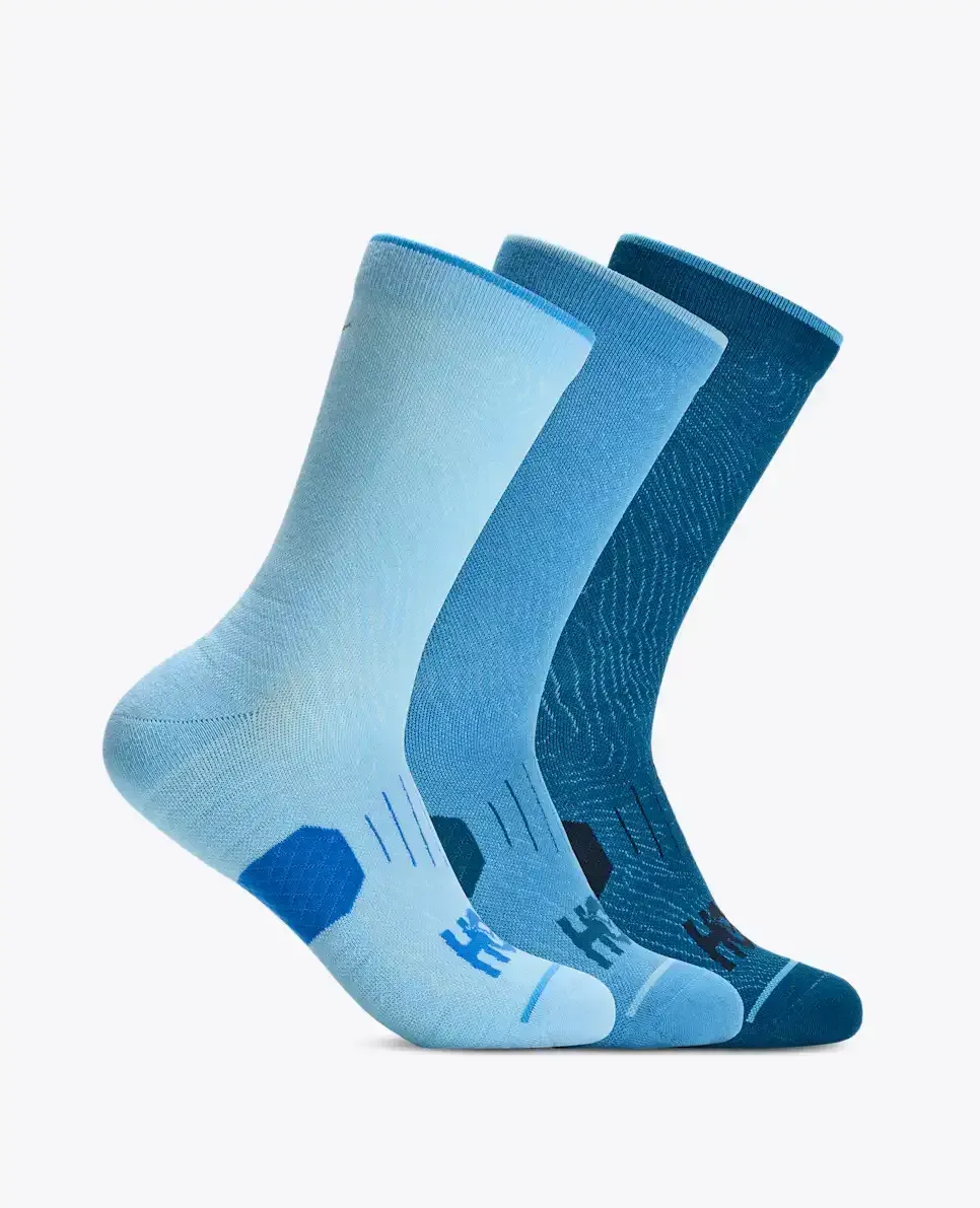 HOKA Crew Run Socke 3er-Pack Hazy Blue/Soft Cobalt/Night Glw Blue Media front view