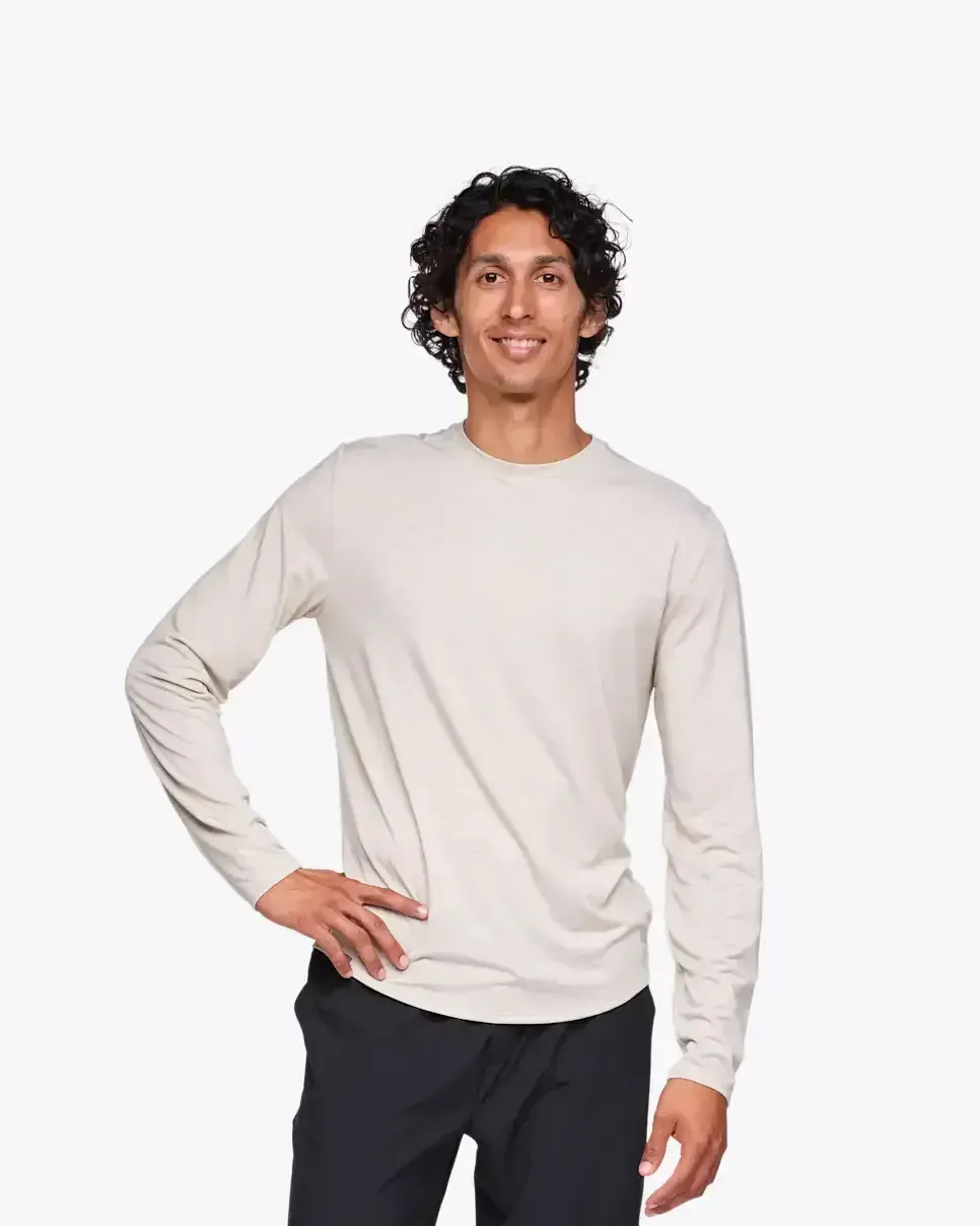 HOKA Essential LS Tee Sesame Htr Media front view