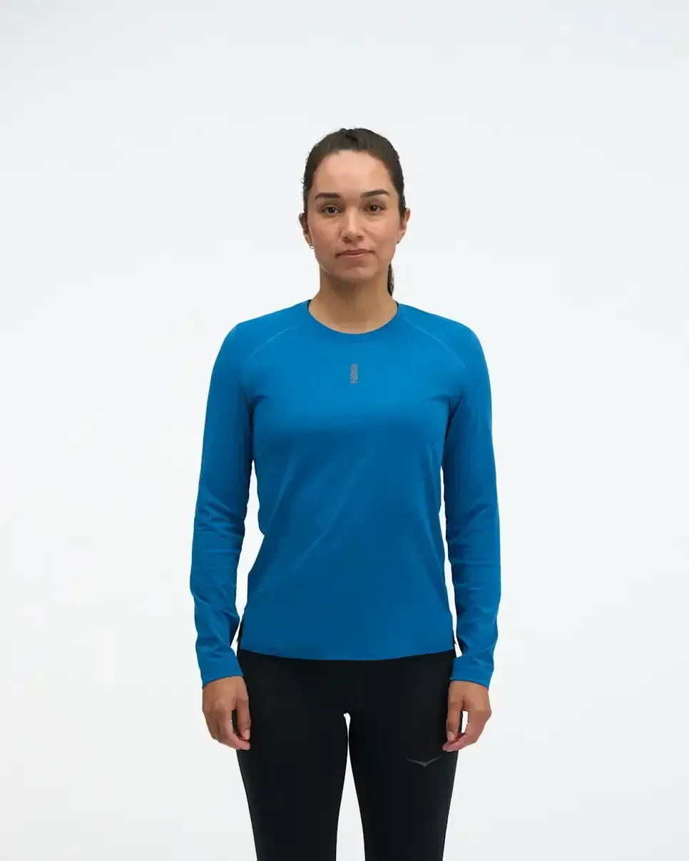 HOKA EveryRun Langarmshirt Night Glow Blue (Damen) Media front view