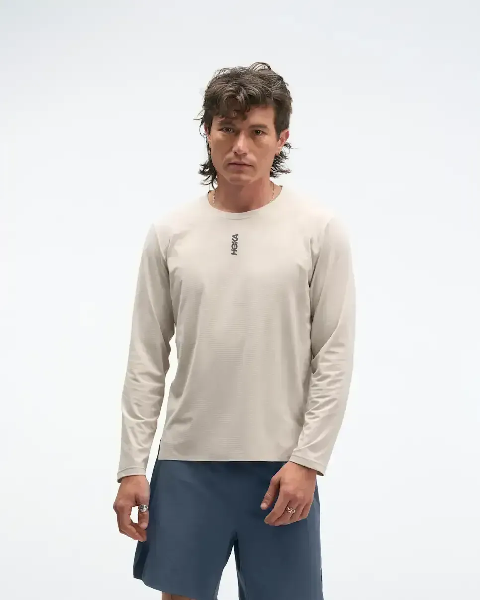 HOKA EveryRun Langarmshirt River Rock Grey Media front view