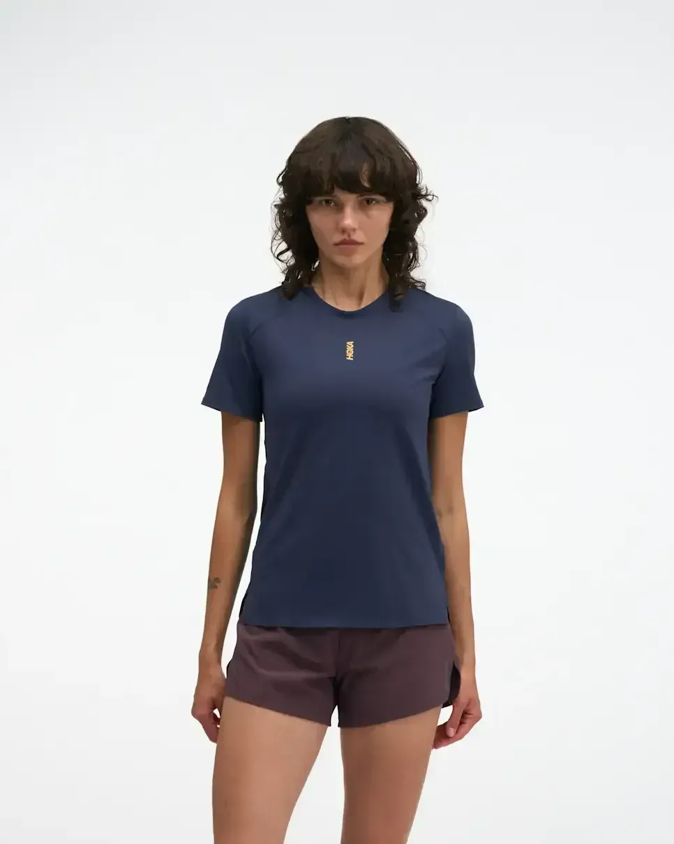 HOKA EveryRun Short Sleeve Varsity Navy Gold (Damen) Media front view