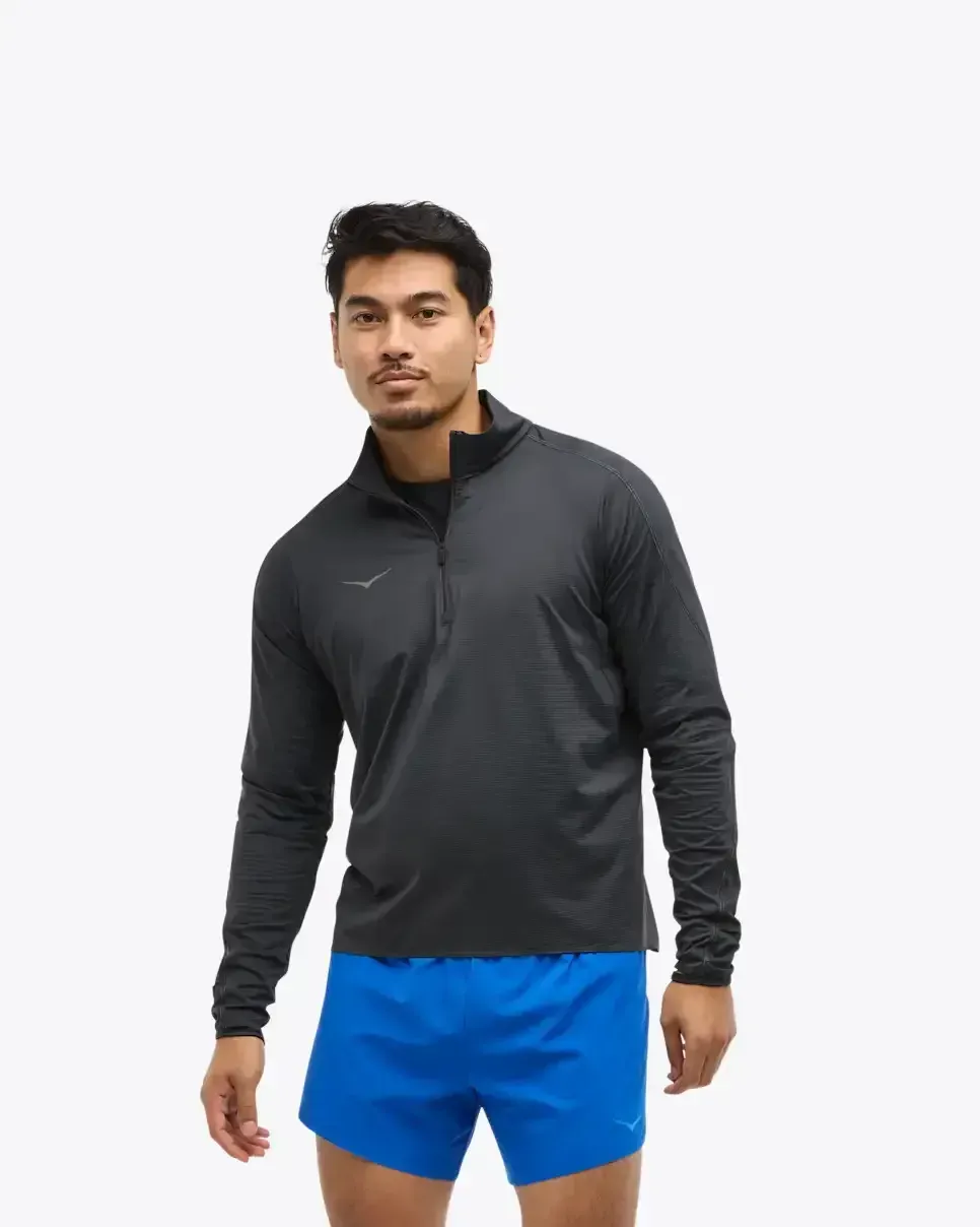HOKA GlideTech Quarter Zip Schwarz Media front view