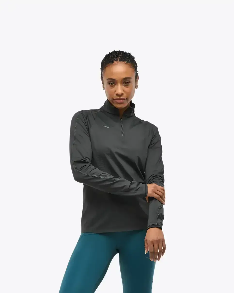 HOKA GlideTech Quarter Zip Schwarz (Damen) Media front view