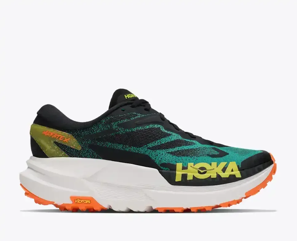 HOKA Mafate X Black Electric Aqua Media front view