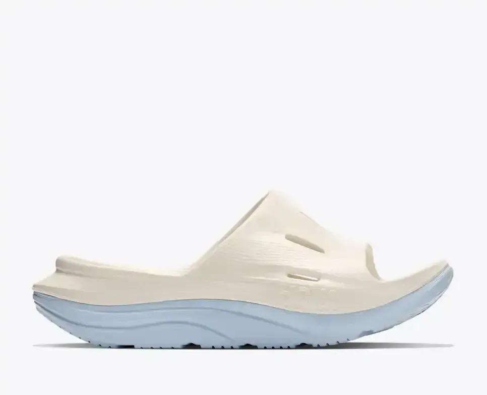 HOKA ORA Recovery Slide 3 Alabaster Ambient Blue Media front view