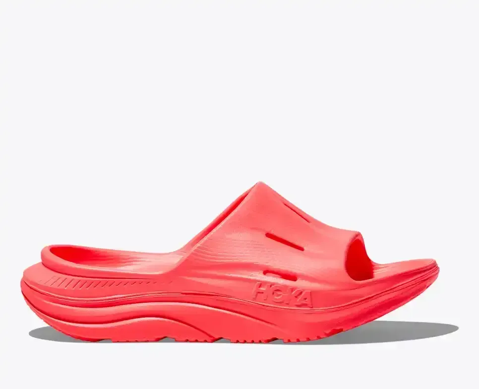 HOKA ORA Recovery Slide 3 Neon Flame Media front view