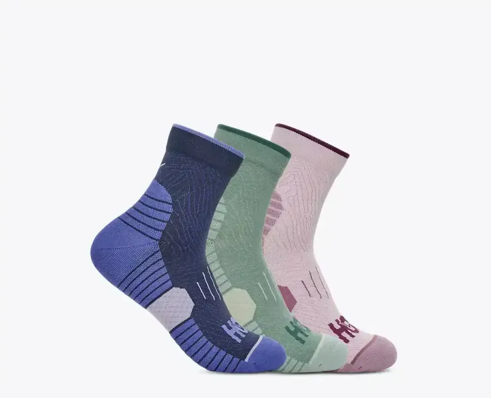 HOKA Quarter Run Socke 3er-Pack Varsity Navy/Rosemary/Lila Creme Media front view