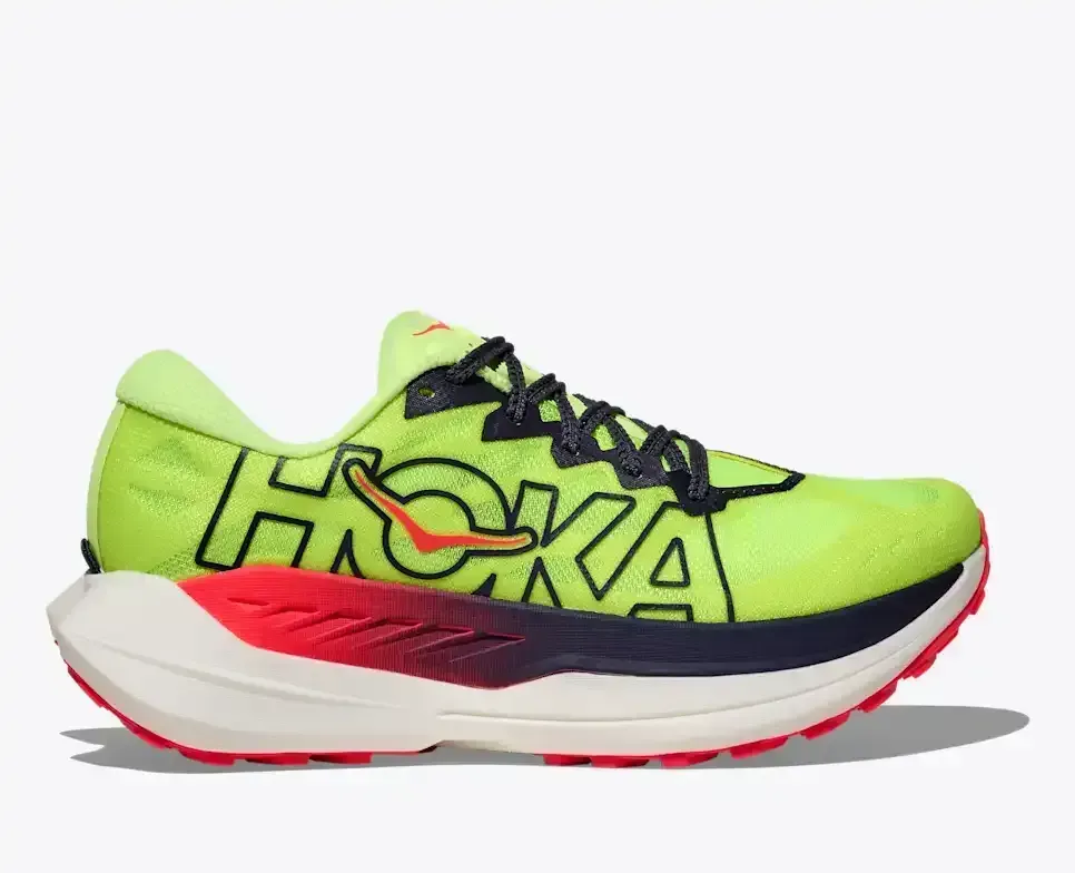 HOKA Rocket X Trail Neon Yuzu Neon Flame Media front view
