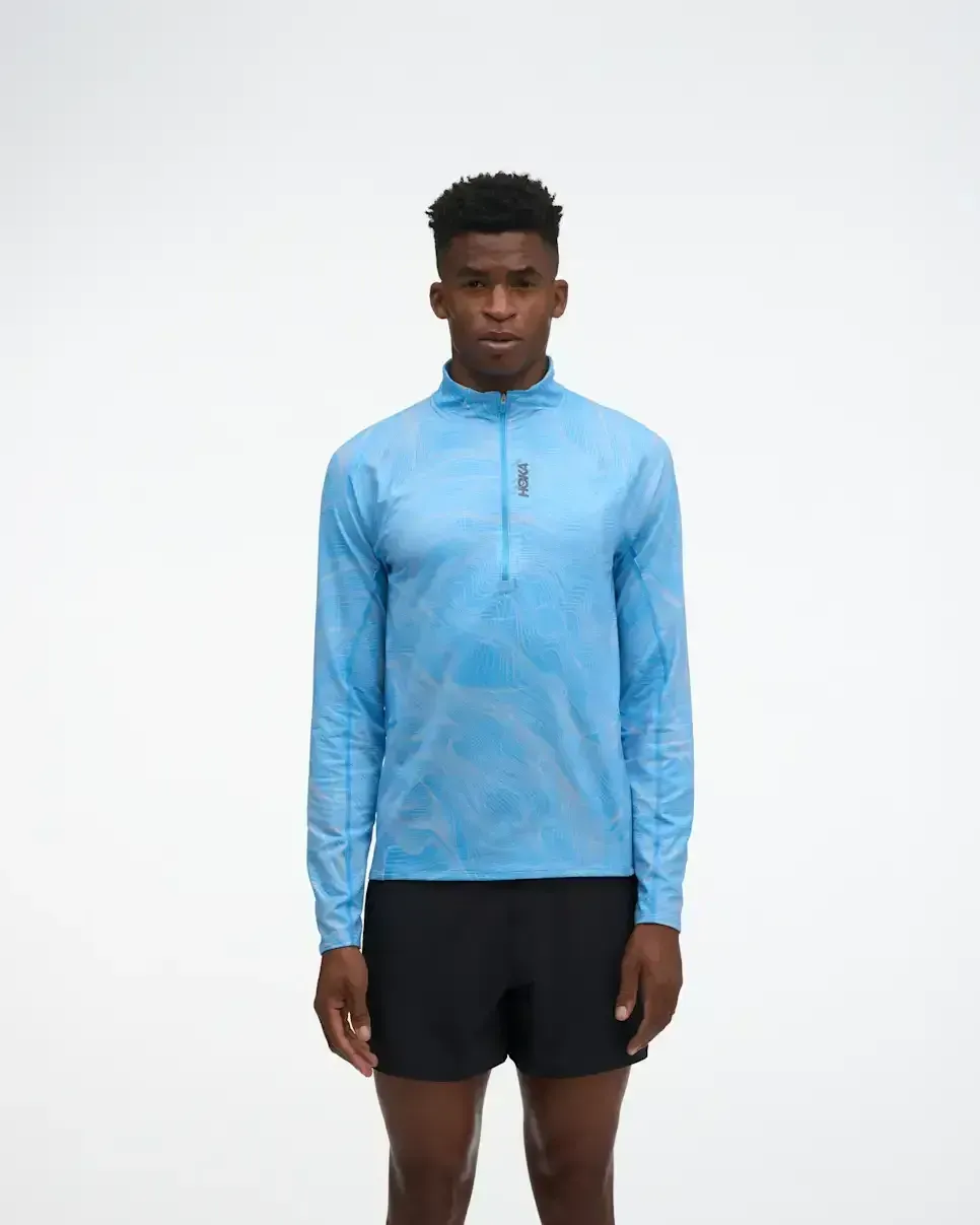 HOKA SkyForm Half Zip Mineral Blue Prt Media front view