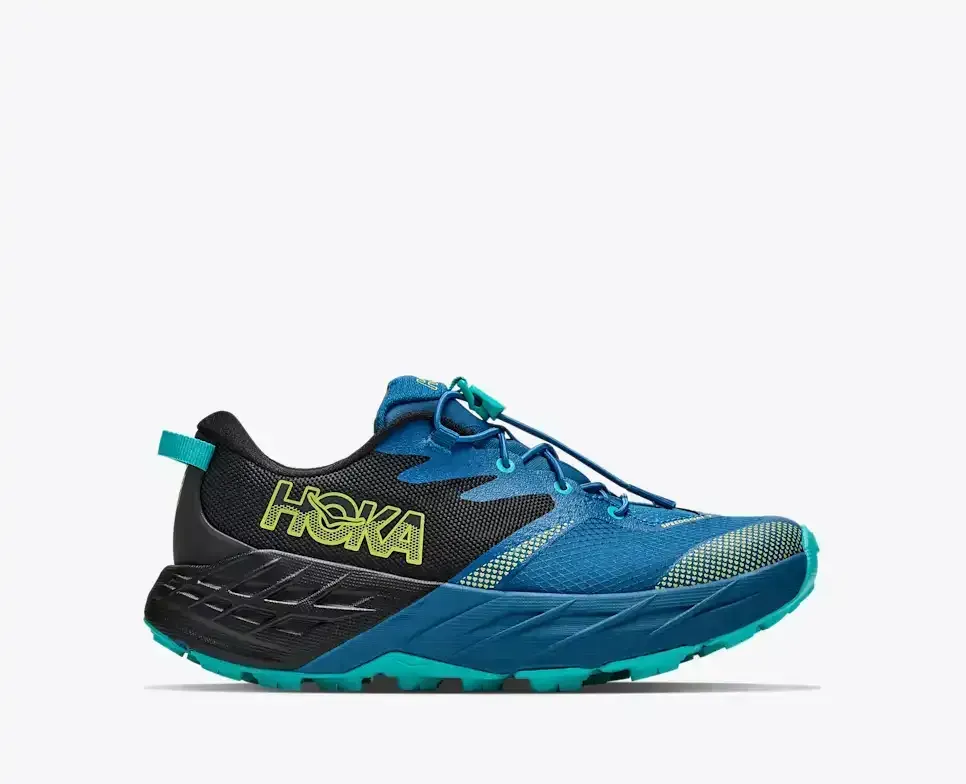 HOKA Speedgoat 7 Black Night Glow Blue (GS) Media front view