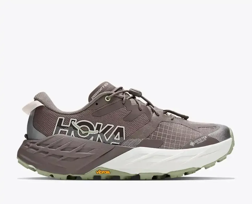 HOKA Speedgoat 7 GORE-TEX® Pebble Grey Alabaster (Damen) Media front view