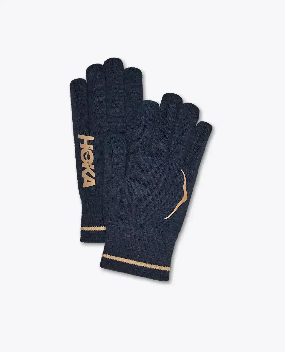 HOKA Strickhandschuhe Varsity Navy Gold Media front view