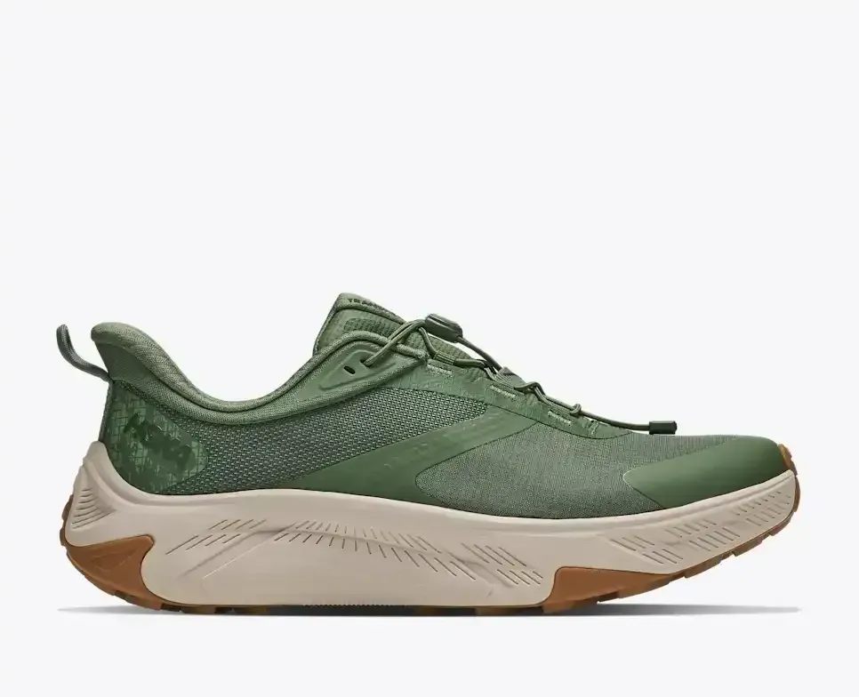 HOKA Transport 2 Nettle Leaf River Rock Grey Media front view