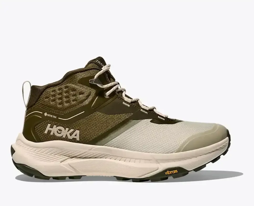 HOKA Transport Hike GORE-TEX Spruce Green Oyster Mushroom Media front view